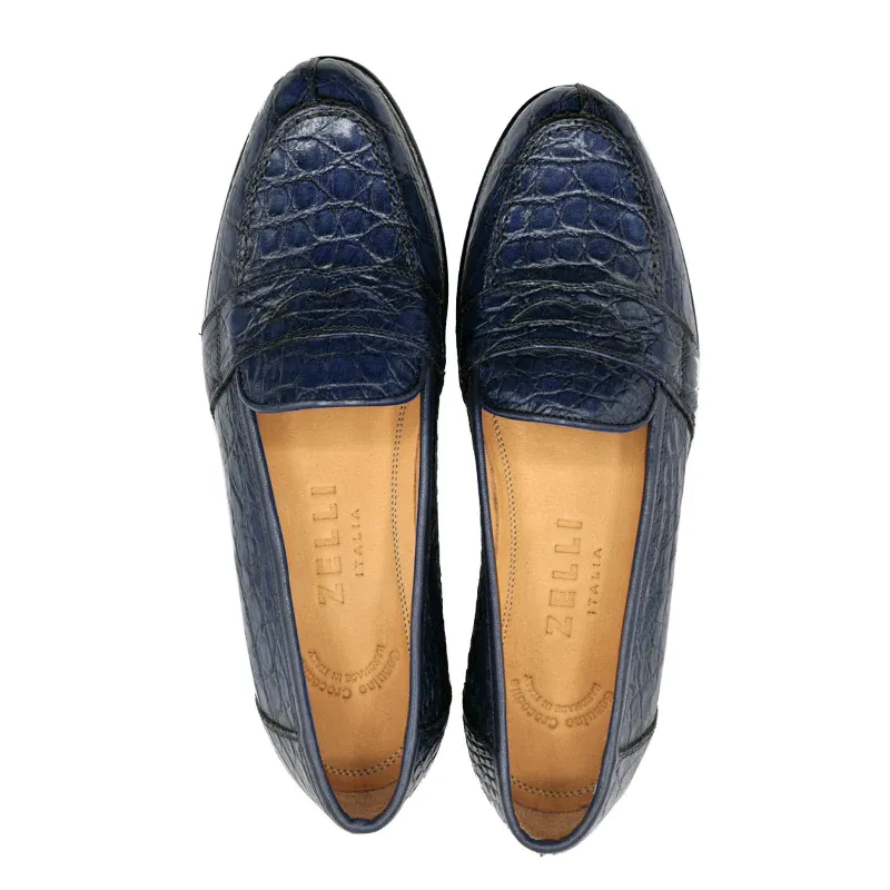 11-119-NVY TUSCANY Crocodile Penny Loafer, Navy