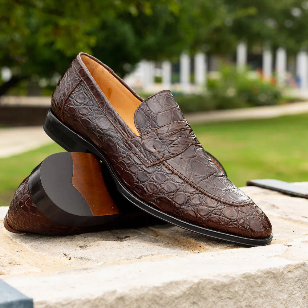 11-201-CGM ROMA Crocodile Penny Loafer, Cognac