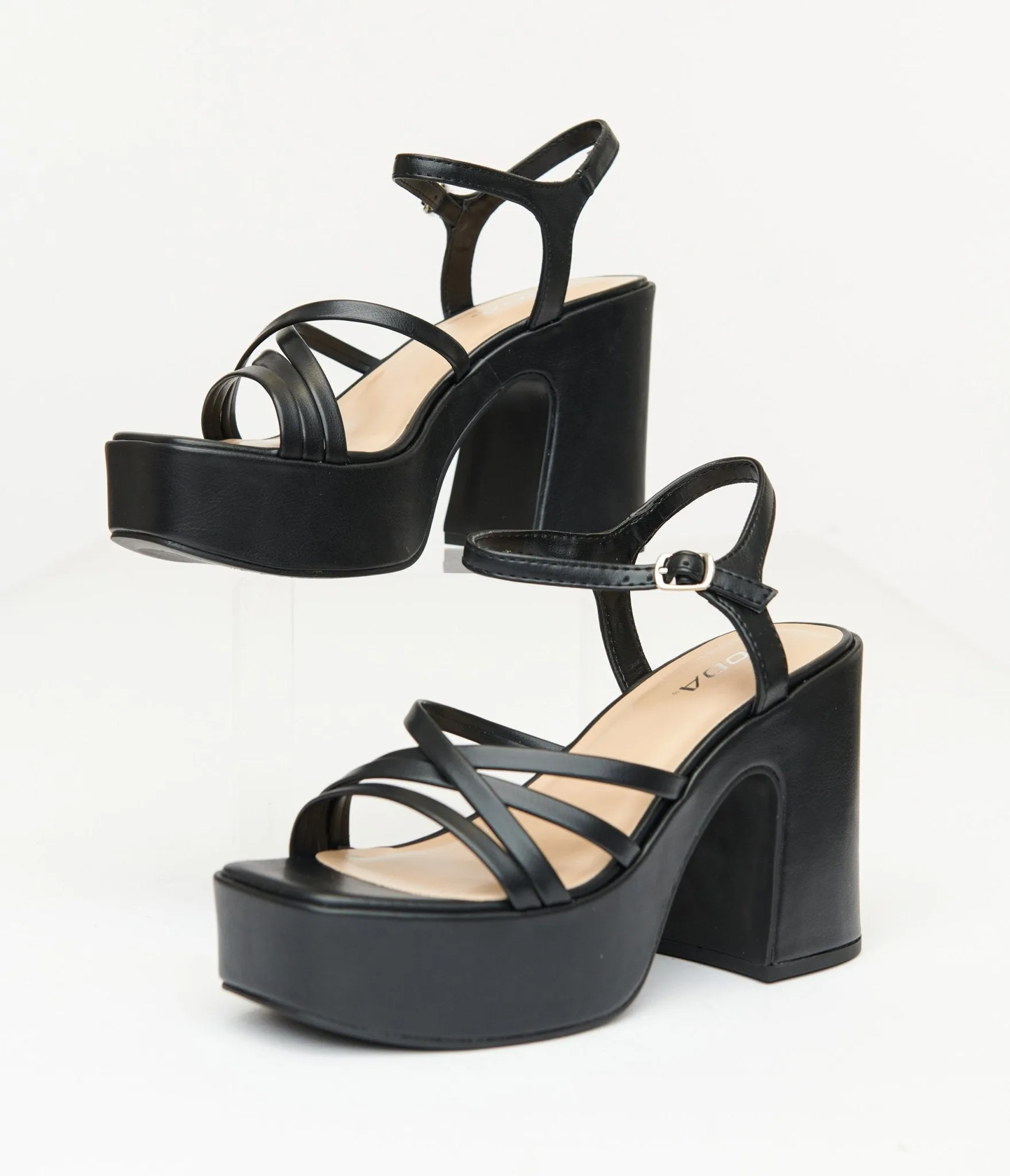 1970s Black Leatherette Platform Sandals