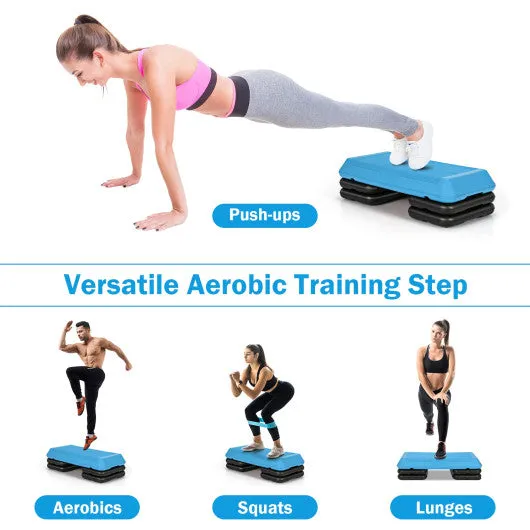 29 Inch Adjustable Workout Fitness Aerobic Stepper Exercise Platform-Blue