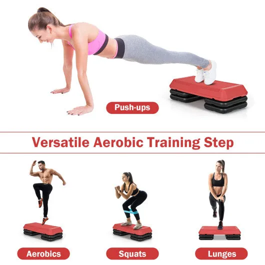 29 Inch Adjustable Workout Fitness Aerobic Stepper Exercise Platform-Red