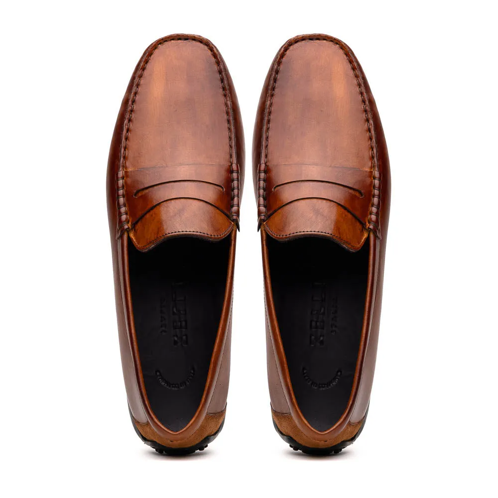 35-115-CGN MONZA Hand Burnished Italian Calfskin Driving Loafers Cognac