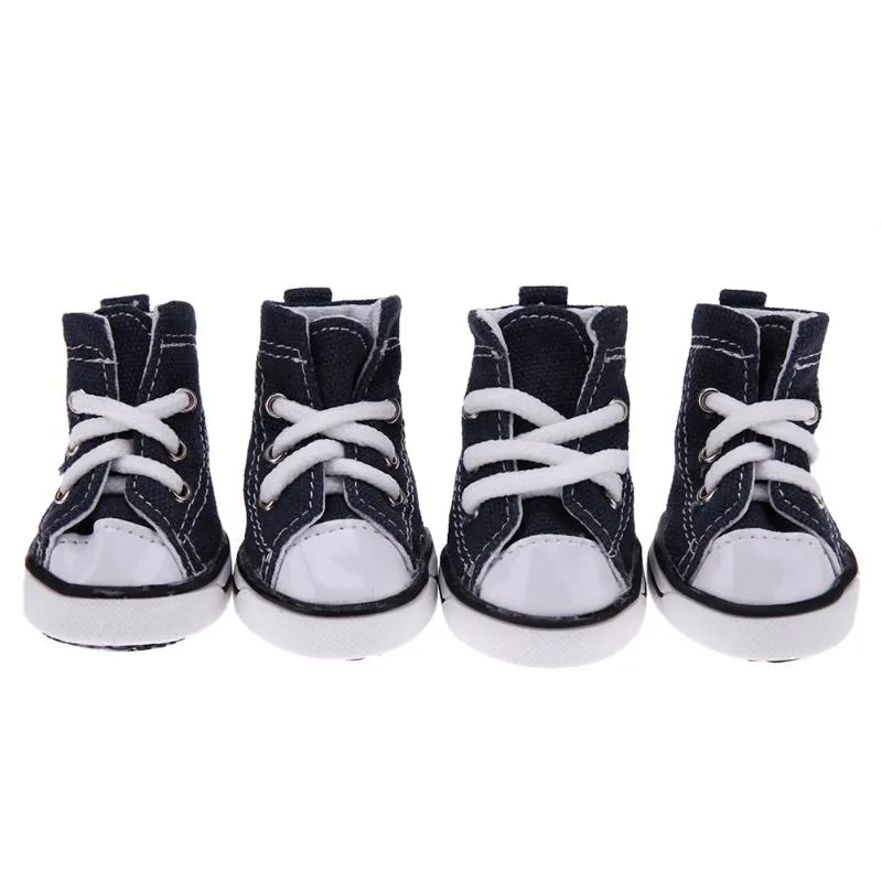 4 pcs Denim Pet Dog Shoes Anti-slip Waterproof Sporty Sneakers