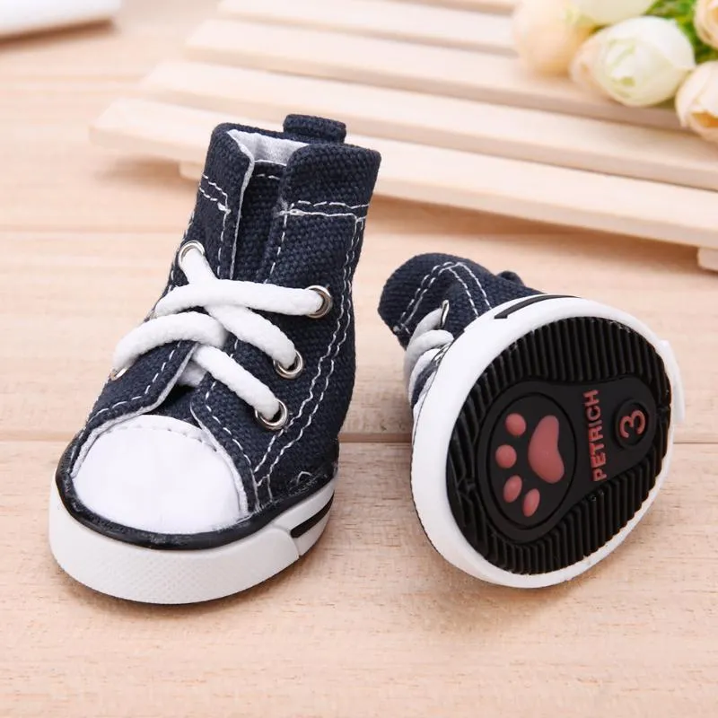 4 pcs Denim Pet Dog Shoes Anti-slip Waterproof Sporty Sneakers