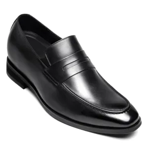 7 CM / 2.76 Inches CMR CHAMARIPA Height Increasing Shoes - Men's Black Slip-On Penny Loafers