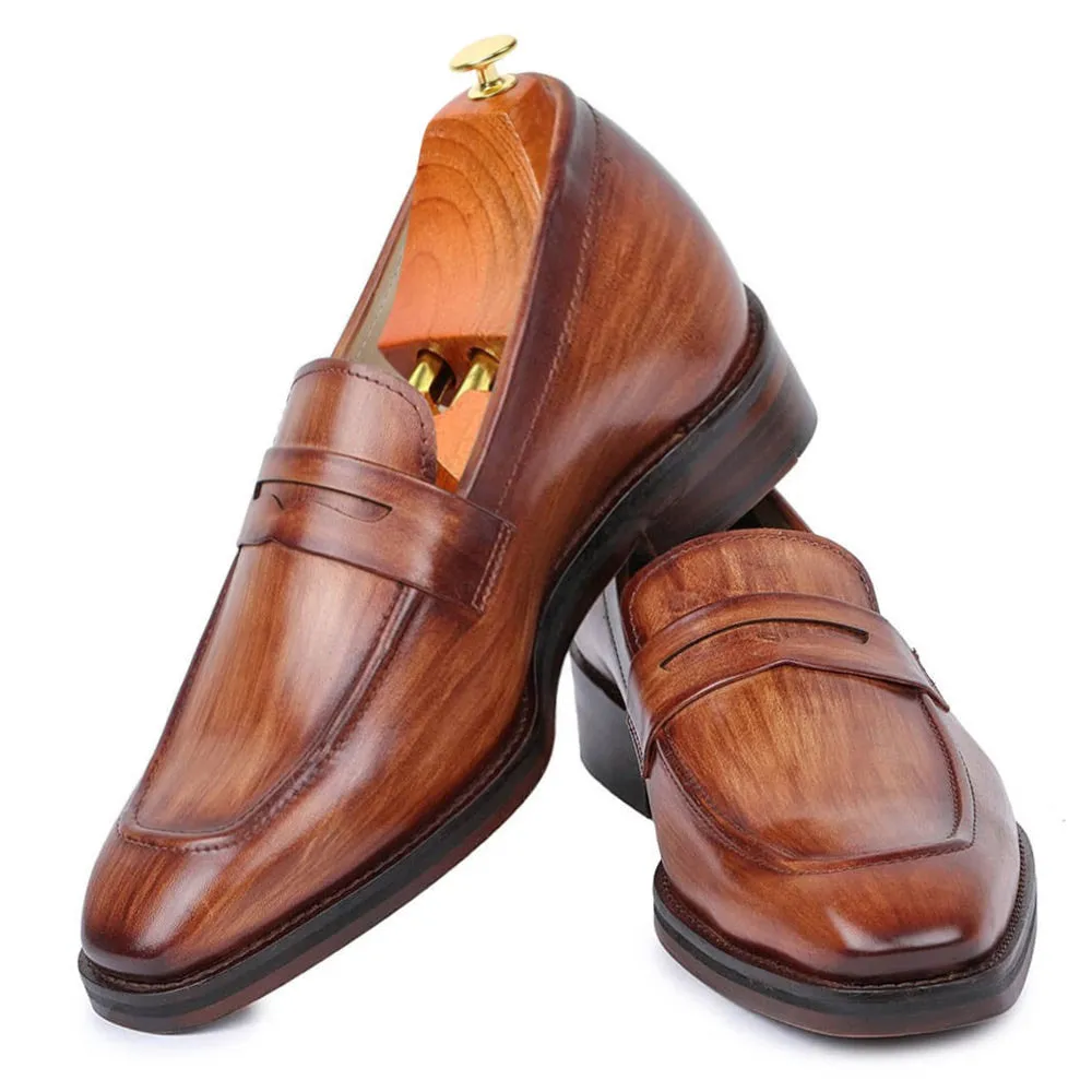 7 CM / 2.76 Inches Taller - CMR CHAMARIPA  Height Increasing Shoes For Men - Handcrafted Penny Loafers -Tan