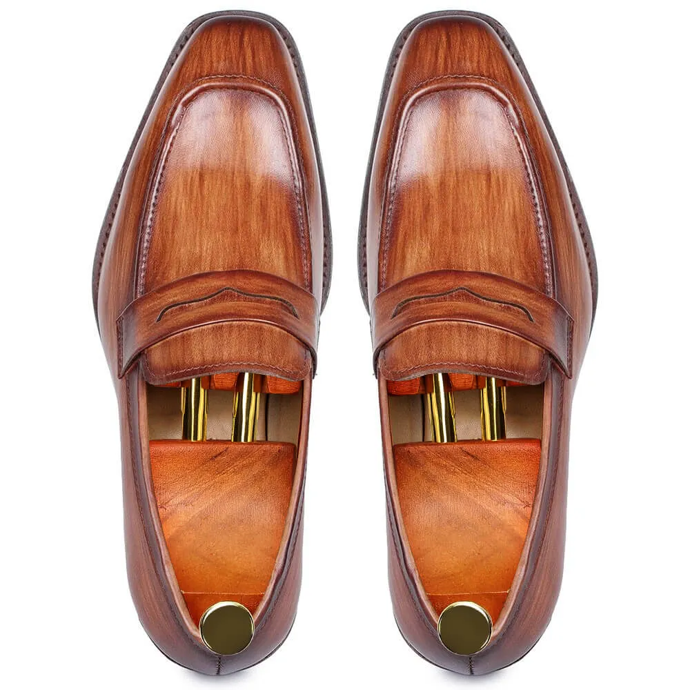 7 CM / 2.76 Inches Taller - CMR CHAMARIPA  Height Increasing Shoes For Men - Handcrafted Penny Loafers -Tan