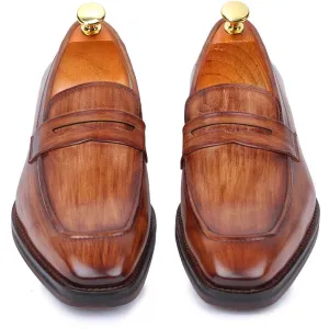 7 CM / 2.76 Inches Taller - CMR CHAMARIPA  Height Increasing Shoes For Men - Handcrafted Penny Loafers -Tan