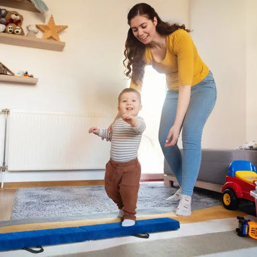 7 Feet Folding Portable Floor Balance Beam with Handles for Gymnasts-Blue