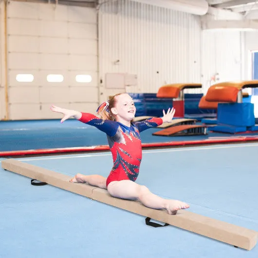 7 Feet Folding Portable Floor Balance Beam with Handles for Gymnasts-Brown