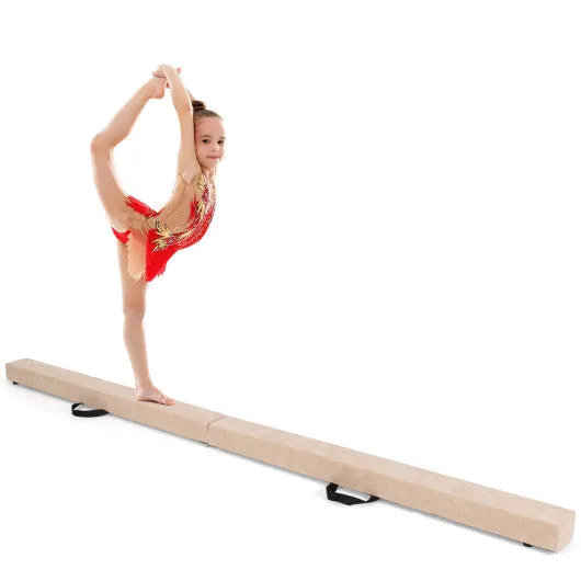 7 Feet Folding Portable Floor Balance Beam with Handles for Gymnasts-Brown