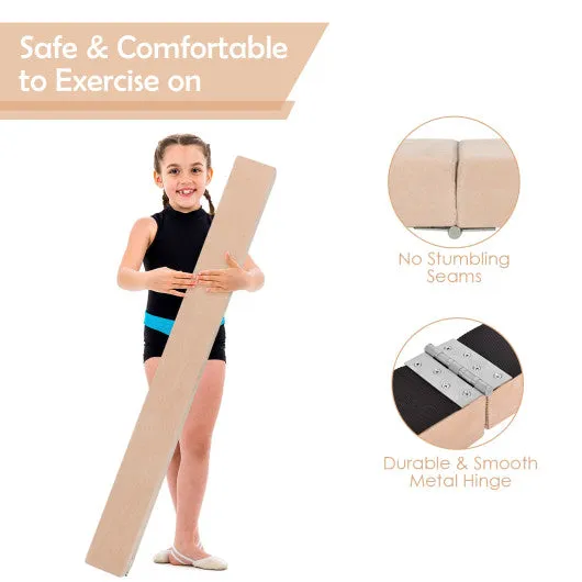 7 Feet Folding Portable Floor Balance Beam with Handles for Gymnasts-Brown