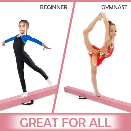 7 Feet Folding Portable Floor Balance Beam with Handles for Gymnasts-Pink