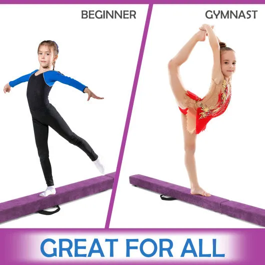 7 Feet Folding Portable Floor Balance Beam with Handles for Gymnasts-Purple