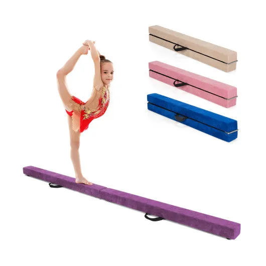 7 Feet Folding Portable Floor Balance Beam with Handles for Gymnasts-Purple