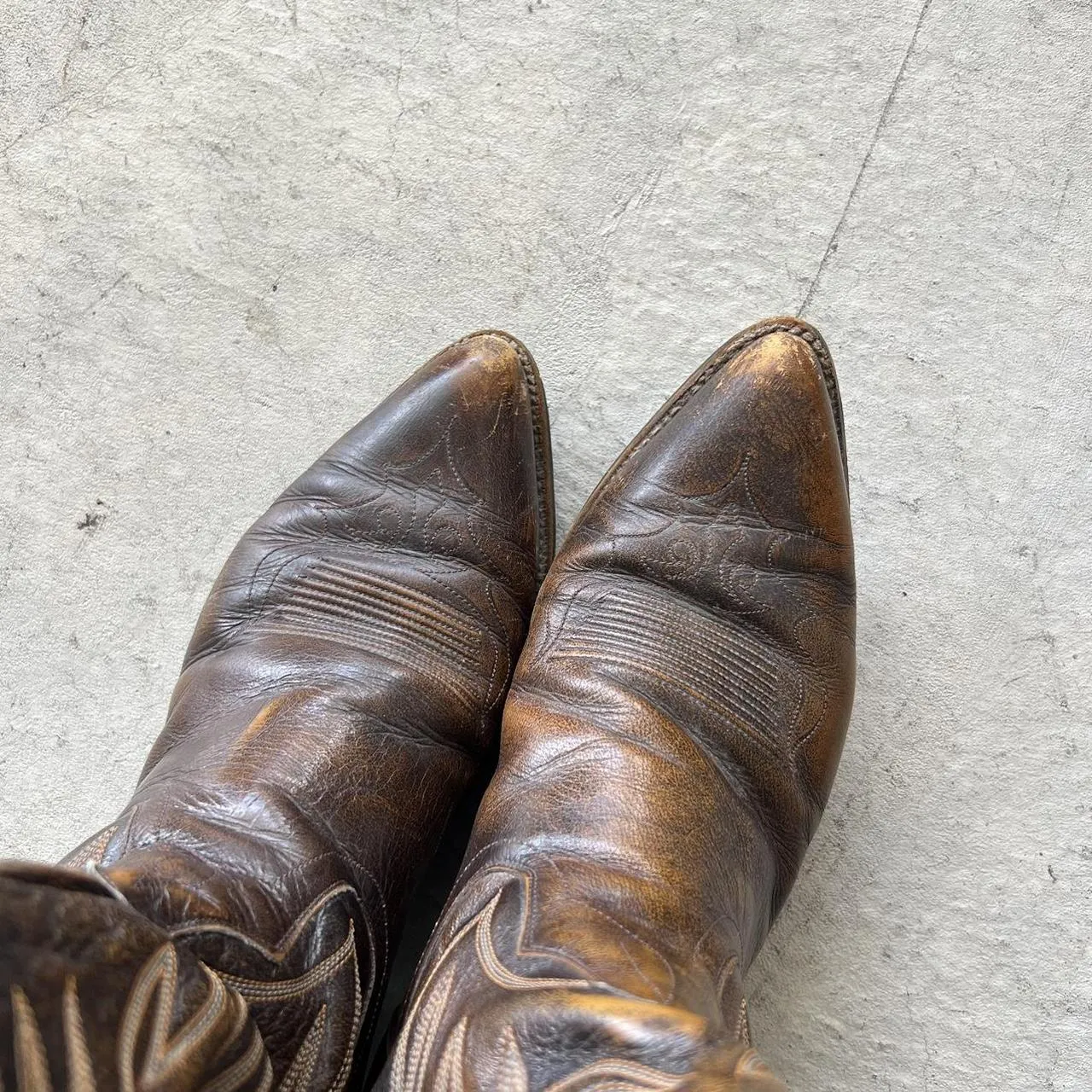 90s Faded Brown Detailed Leather Cowboy Boots- M's 10.5, W's 12