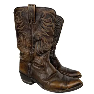 90s Faded Brown Detailed Leather Cowboy Boots- M's 10.5, W's 12