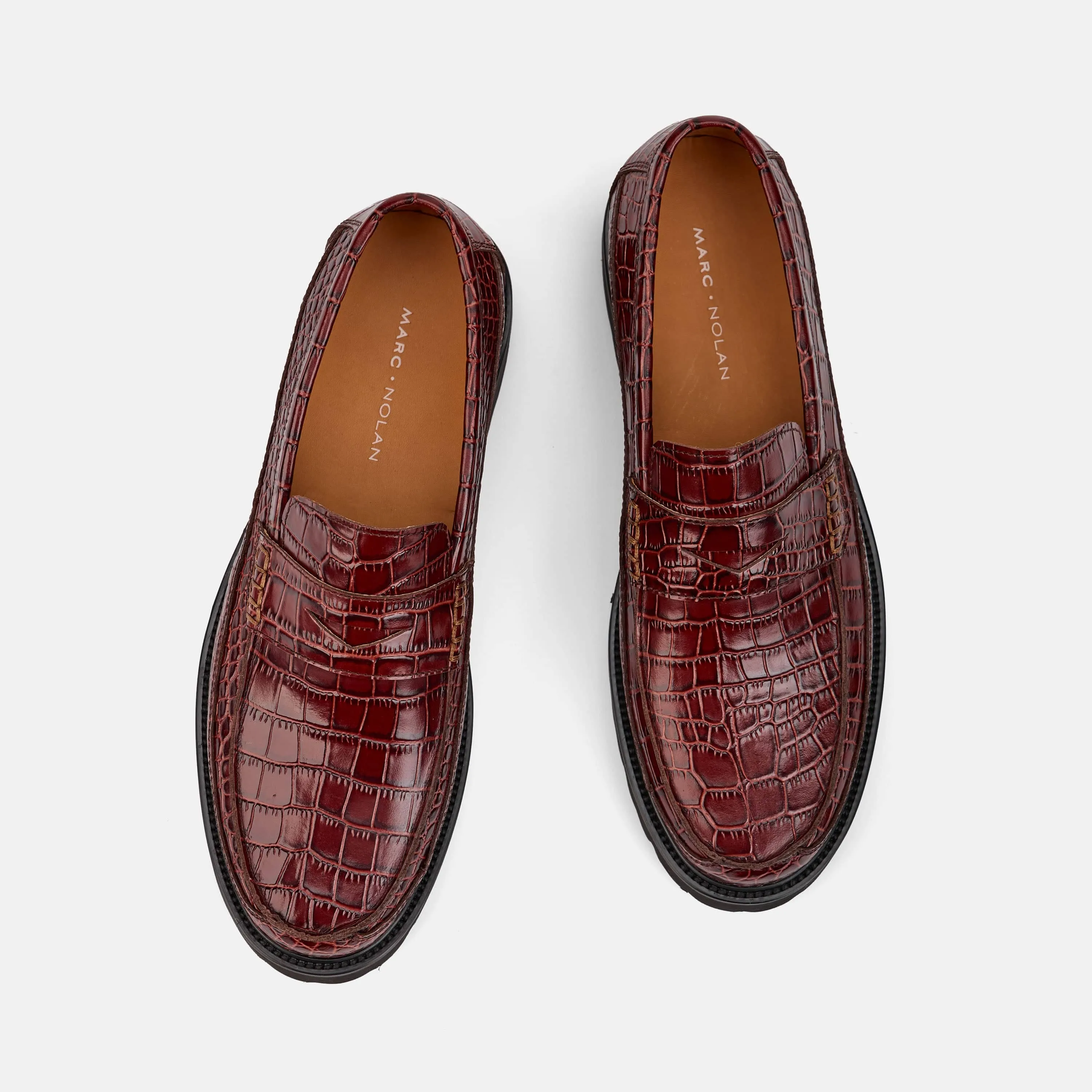 Adler Brandy Croc Leather Penny Loafers