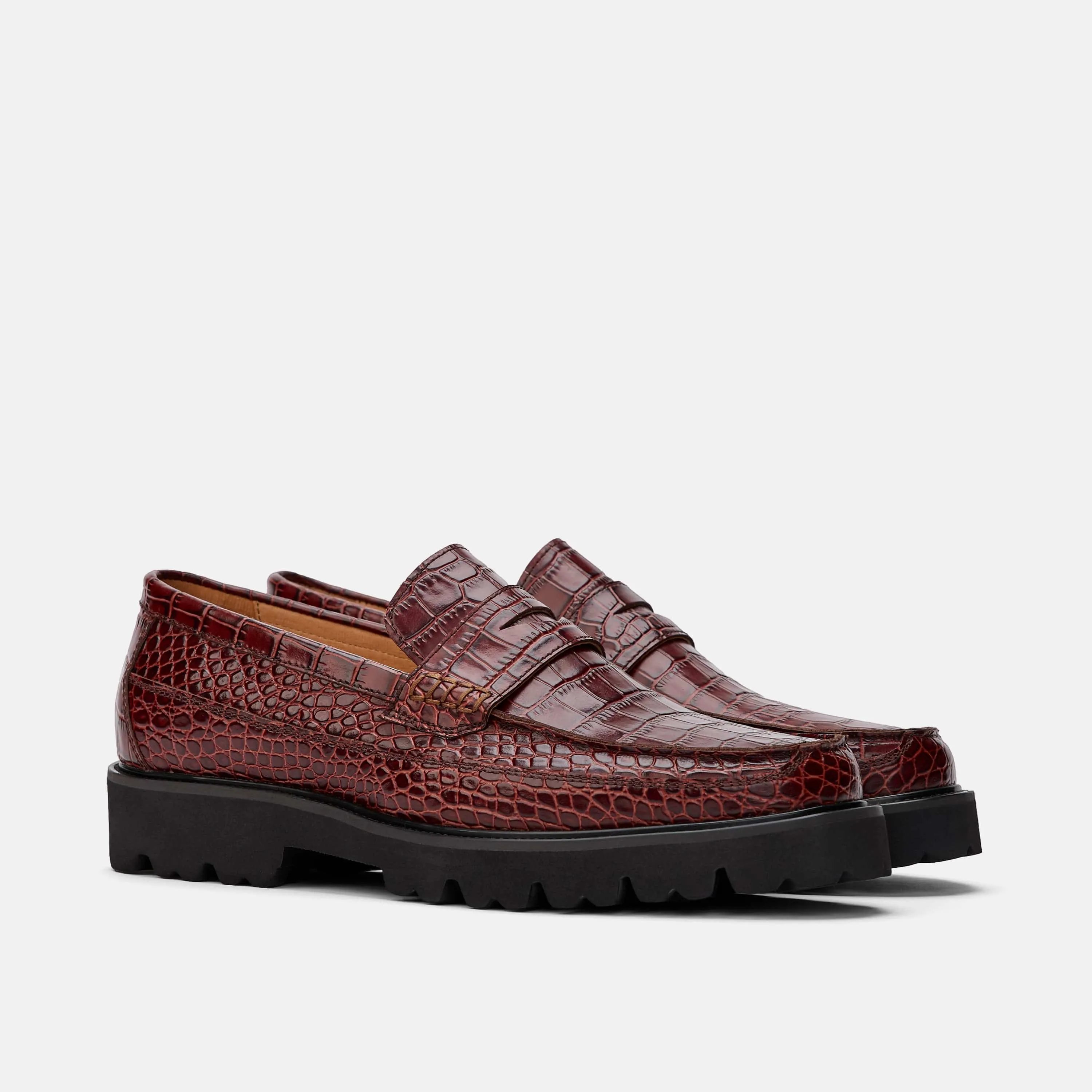 Adler Brandy Croc Leather Penny Loafers