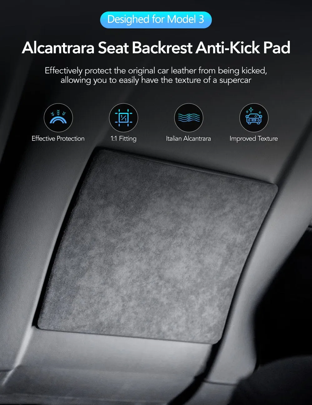 Alcantara Seat Back Protector for Tesla Model 3 Highland