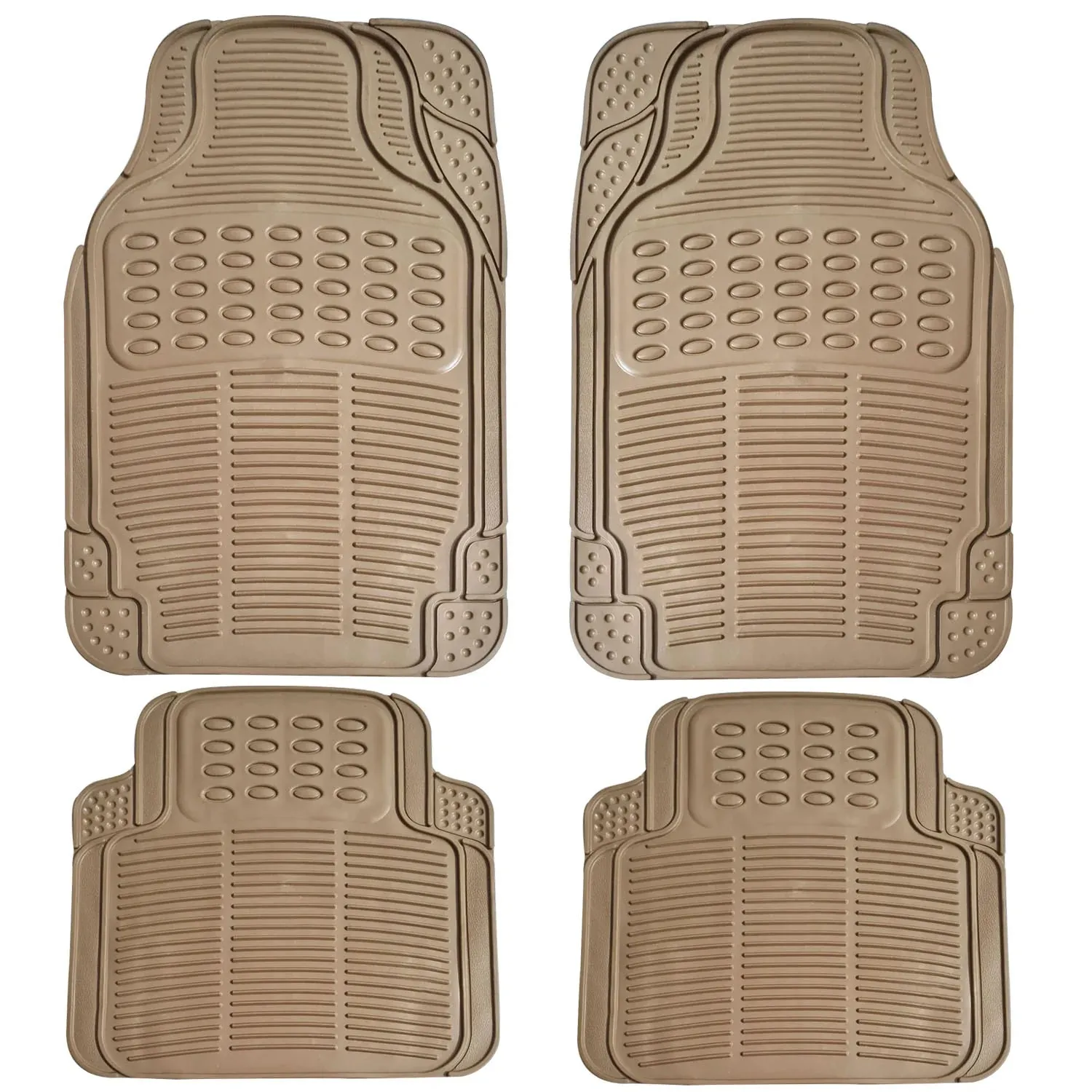 Anti-Skid Rubber Car Floor Mat for All Cars, Universal Size, All-Weather Protection Heavy Duty PVC Car Foot Mats with Anti Tear Technology, Automotive Floor Mats, Set of 4 Pieces, Beige