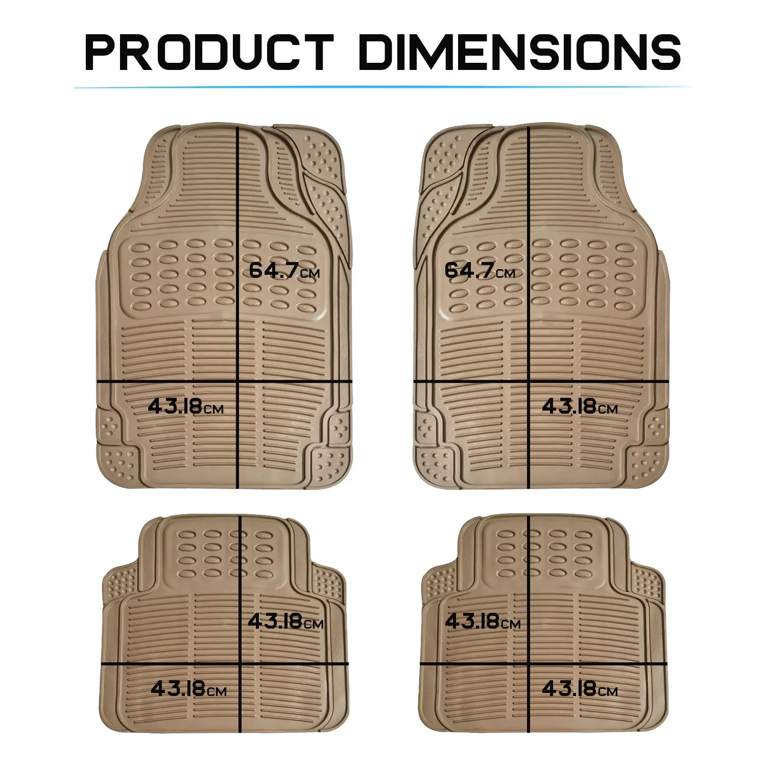 Anti-Skid Rubber Car Floor Mat for All Cars, Universal Size, All-Weather Protection Heavy Duty PVC Car Foot Mats with Anti Tear Technology, Automotive Floor Mats, Set of 4 Pieces, Beige