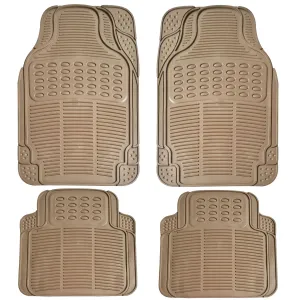 Anti-Skid Rubber Car Floor Mat for All Cars, Universal Size, All-Weather Protection Heavy Duty PVC Car Foot Mats with Anti Tear Technology, Automotive Floor Mats, Set of 4 Pieces, Beige