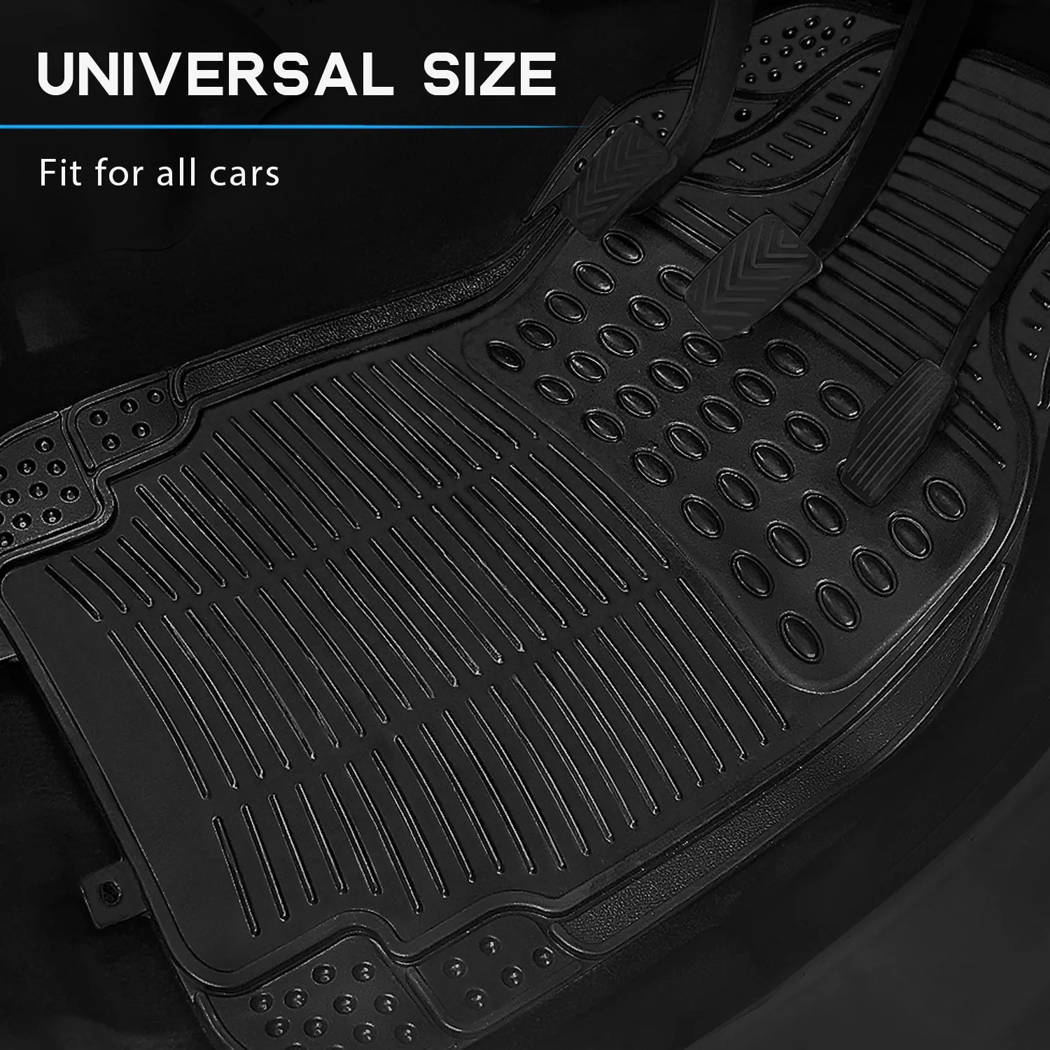 Anti-Skid Rubber Car Floor Mat for All Cars, Universal Size, All-Weather Protection Heavy Duty PVC Car Foot Mats with Anti Tear Technology, Automotive Floor Mats, Set of 4 Pieces, Black