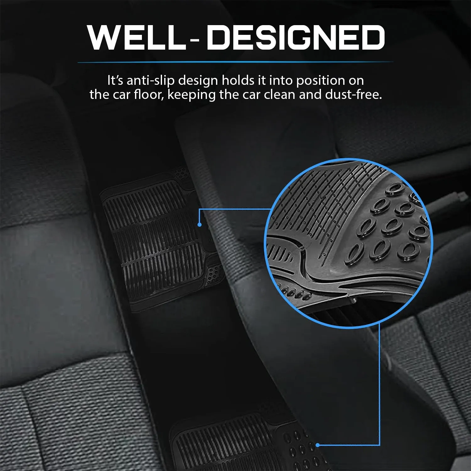 Anti-Skid Rubber Car Floor Mat for All Cars, Universal Size, All-Weather Protection Heavy Duty PVC Car Foot Mats with Anti Tear Technology, Automotive Floor Mats, Set of 4 Pieces, Black