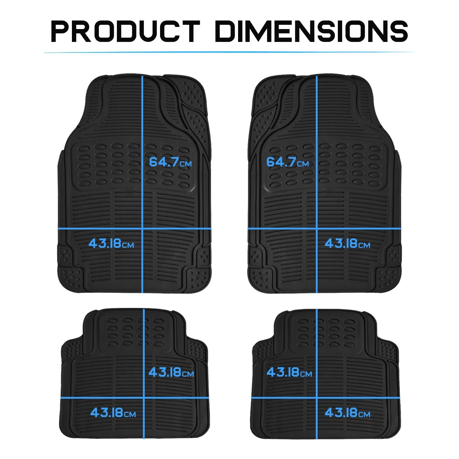 Anti-Skid Rubber Car Floor Mat for All Cars, Universal Size, All-Weather Protection Heavy Duty PVC Car Foot Mats with Anti Tear Technology, Automotive Floor Mats, Set of 4 Pieces, Black