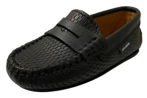 Atlanta Mocassin Boy's Penny Leather Loafers, Black Perforated