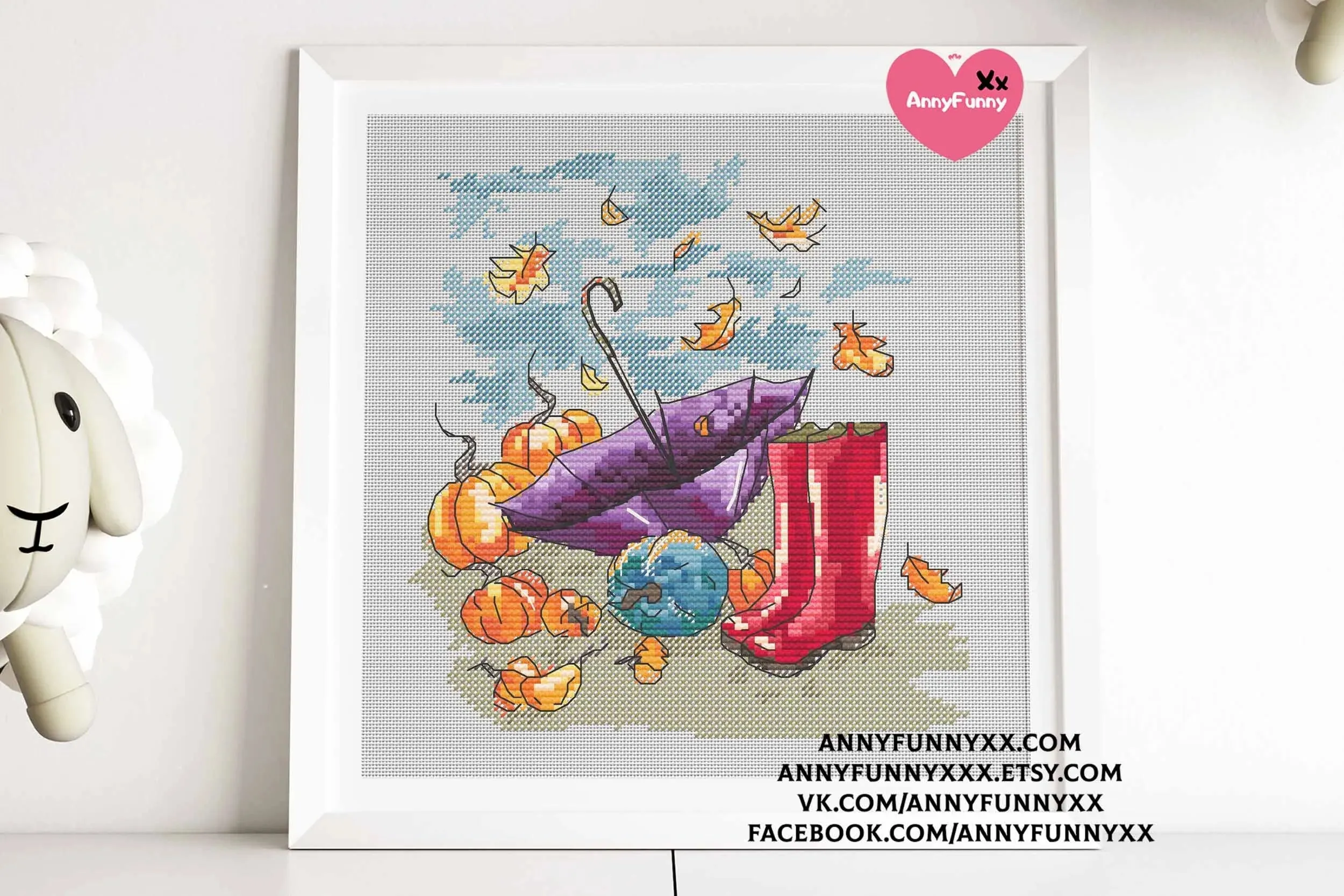 Autumn sketch. Red boots - PDF Cross Stitch Pattern