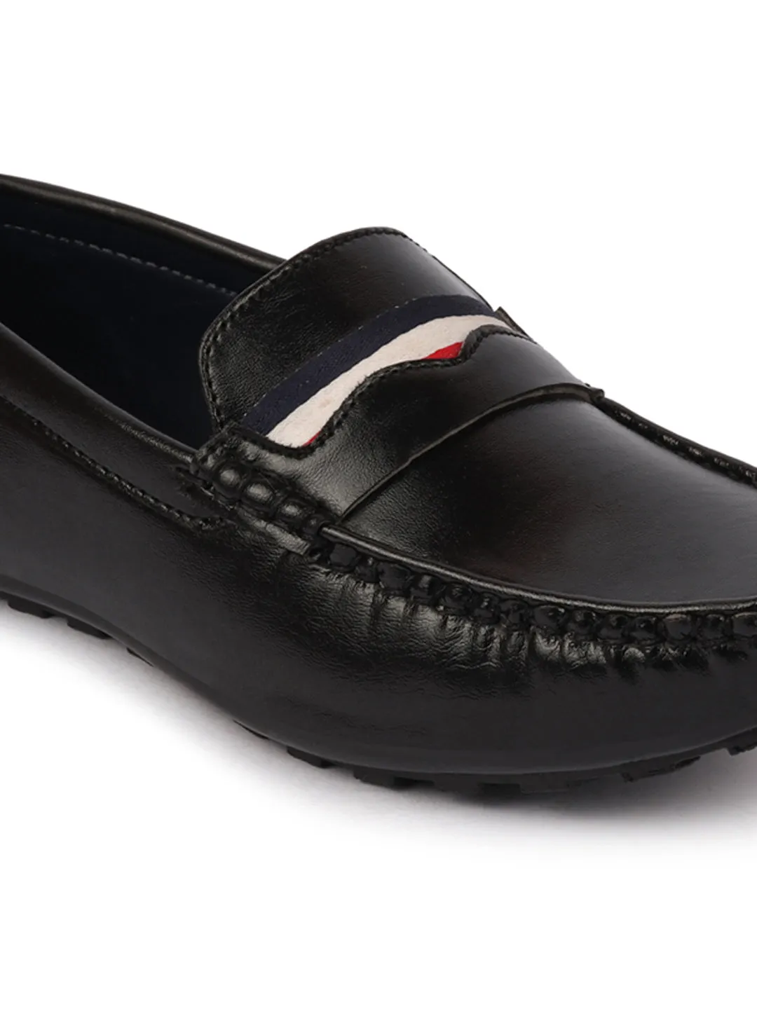 Basics Men Black Colored Stripe Design Casual Slip On Loafers and Moccasin Shoes