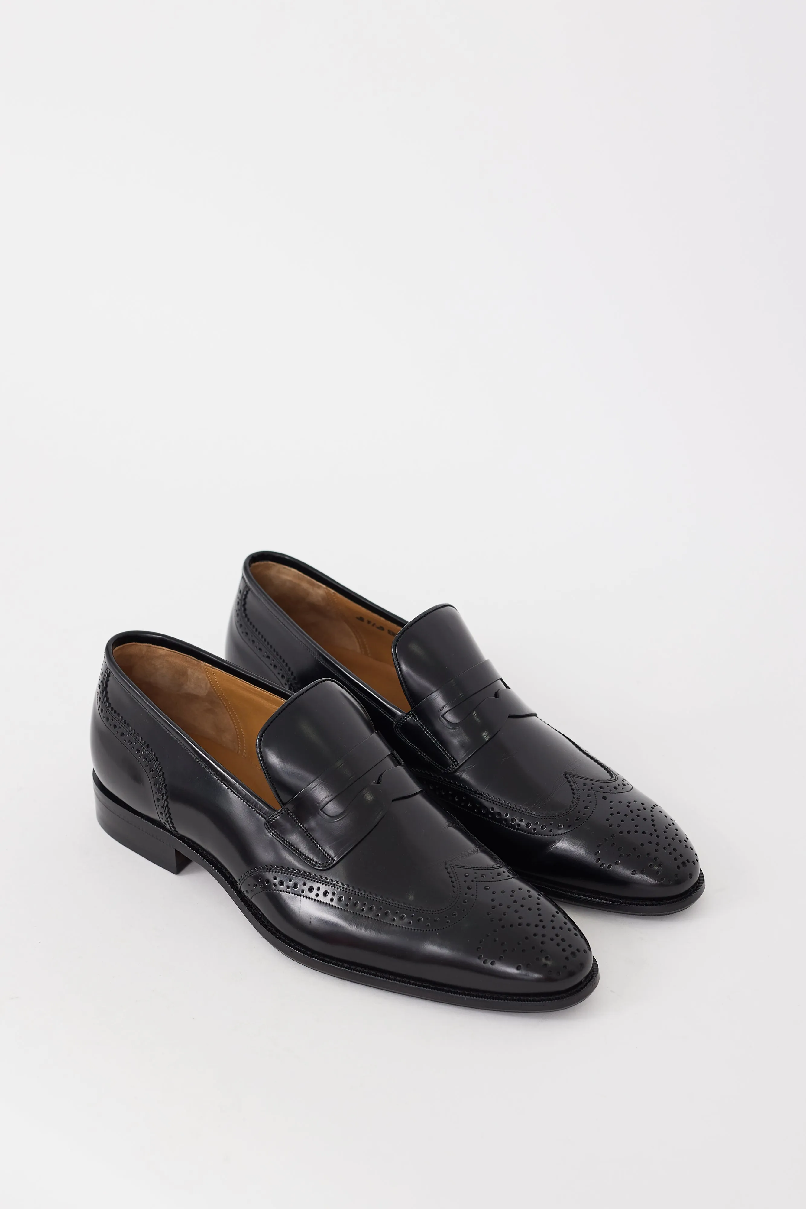 Black Leather Wingtip Penny Loafer