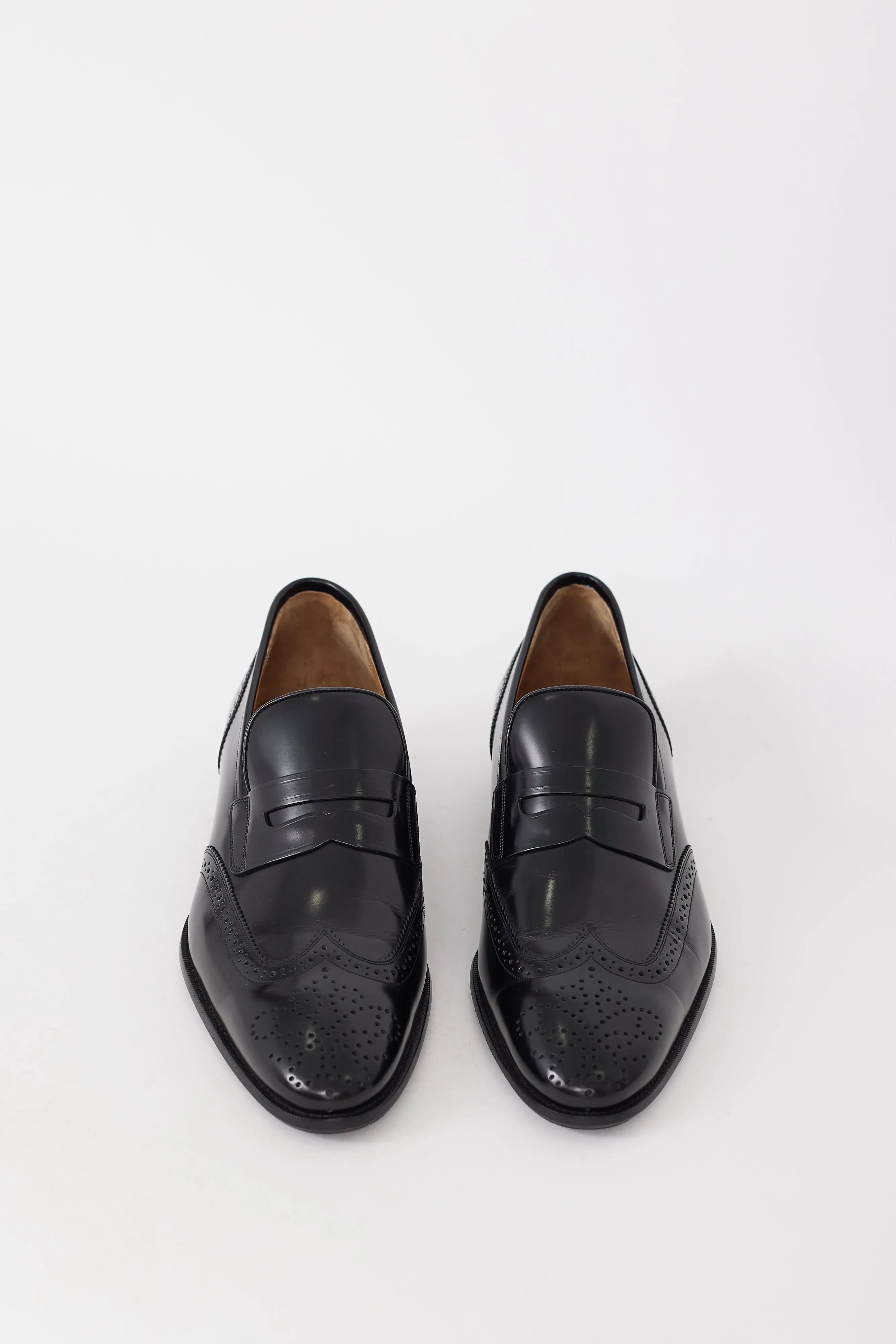 Black Leather Wingtip Penny Loafer