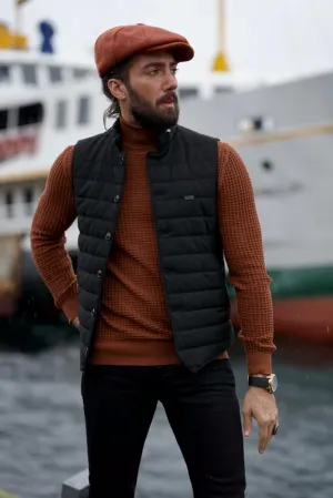 Black Slim Fit Puffer Vest for Men by GentWith.com