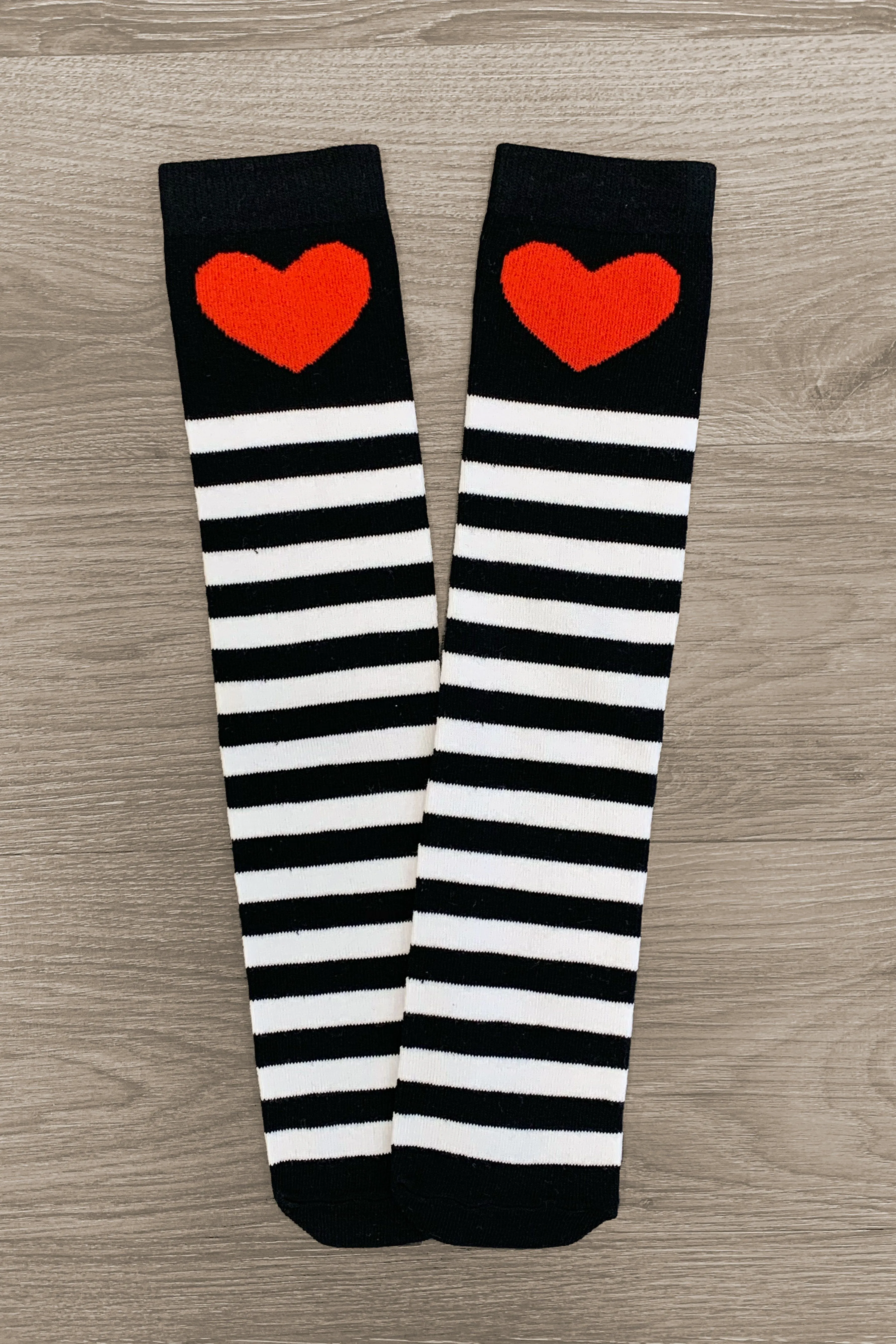 Black White Stripe Socks with Red Heart