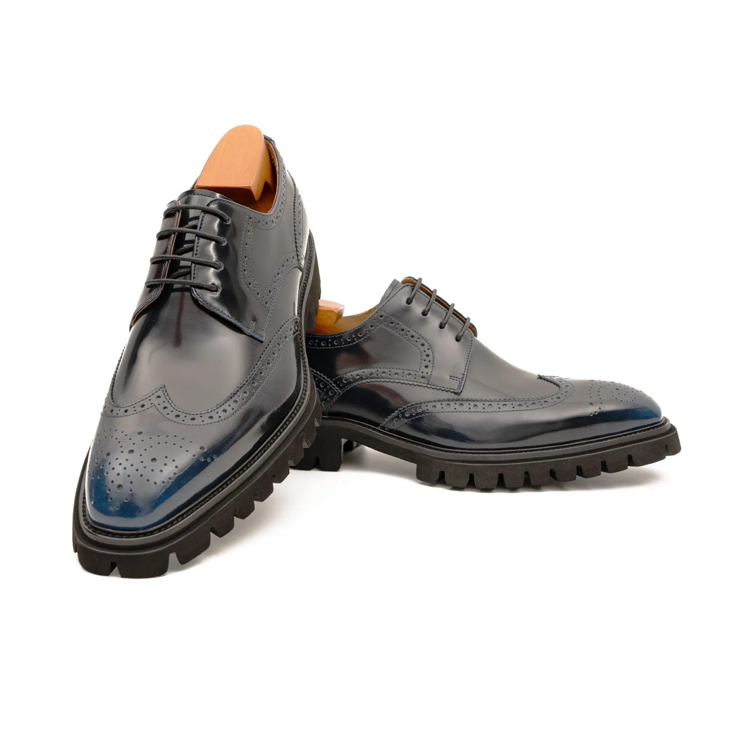 Blue derby brogue shoes