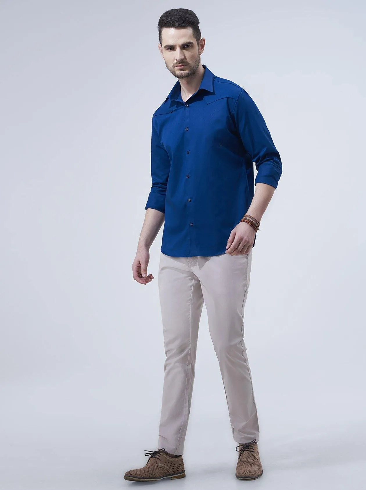 Bottle Blue Solid Shirt for Men (GBN6034)