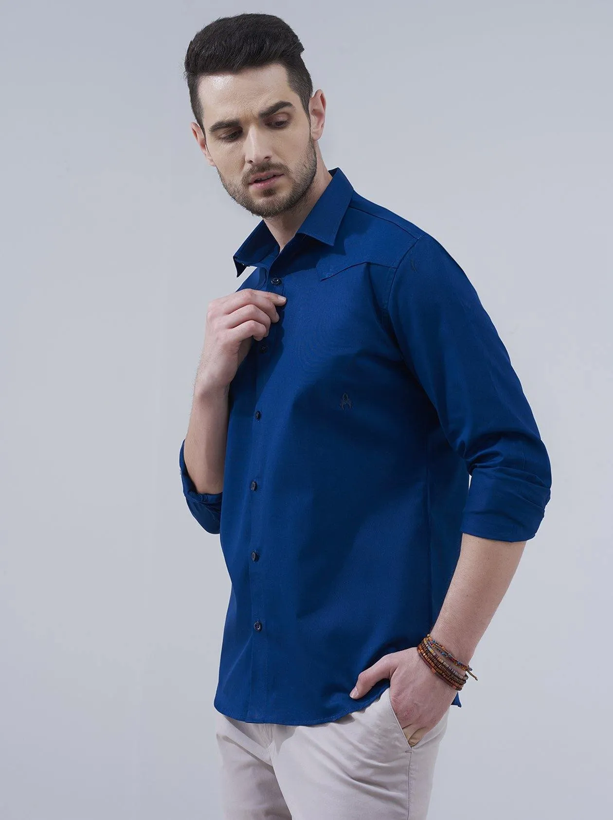 Bottle Blue Solid Shirt for Men (GBN6034)