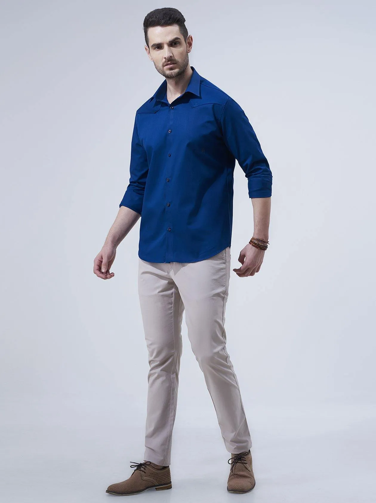 Bottle Blue Solid Shirt for Men (GBN6034)