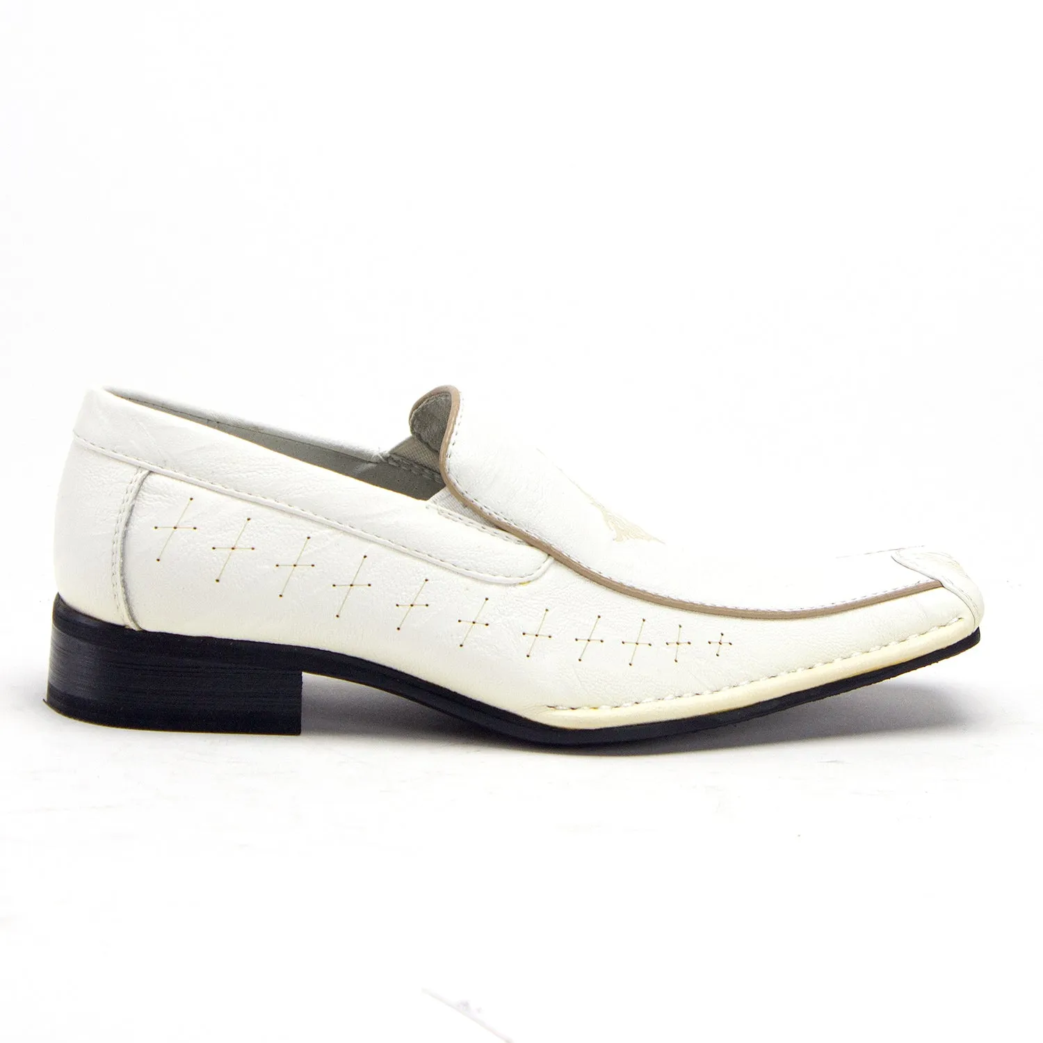 Boys Conal Squared Toe Dress Design Loafers Shoes K-61010 White-17