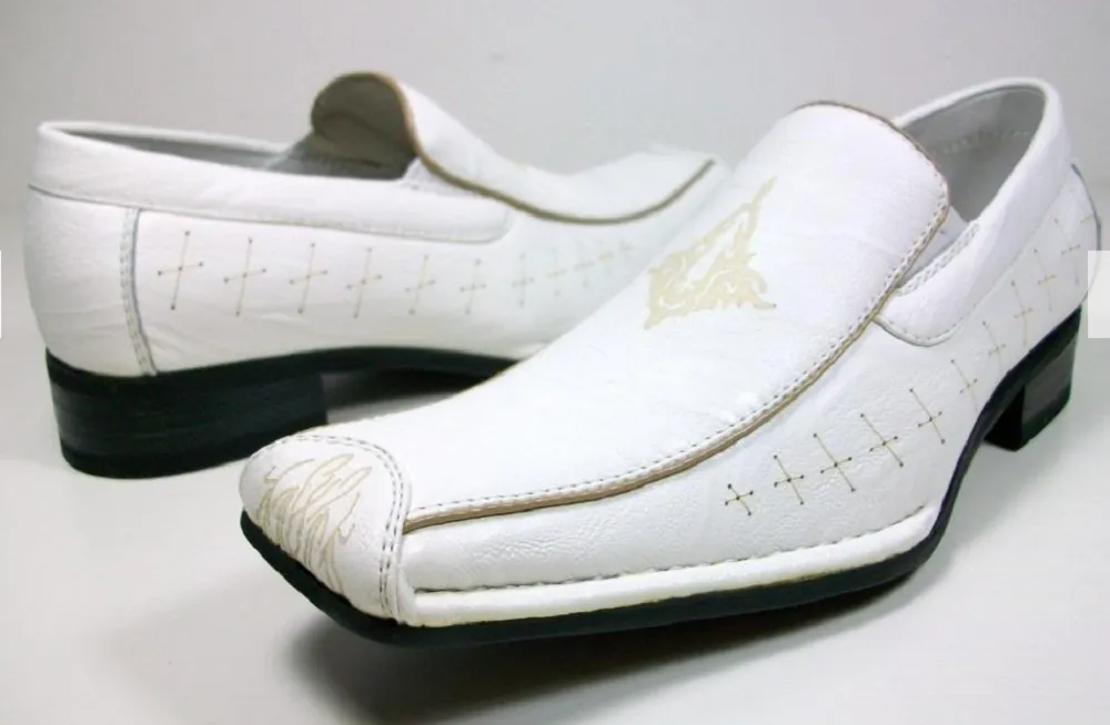 Boys Conal Squared Toe Dress Design Loafers Shoes K-61010 White-17