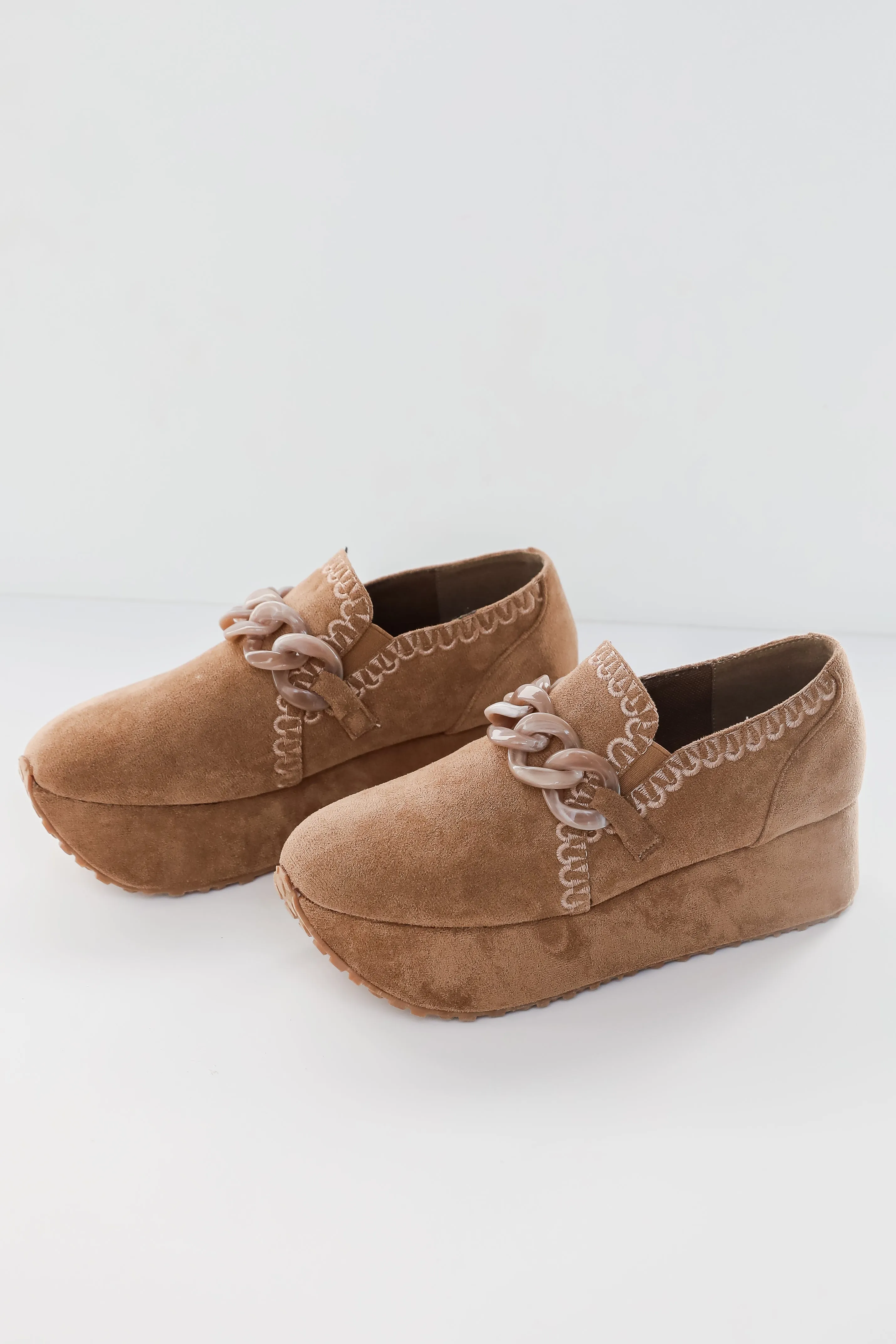 Bring It Back Taupe Suede Platform Loafers