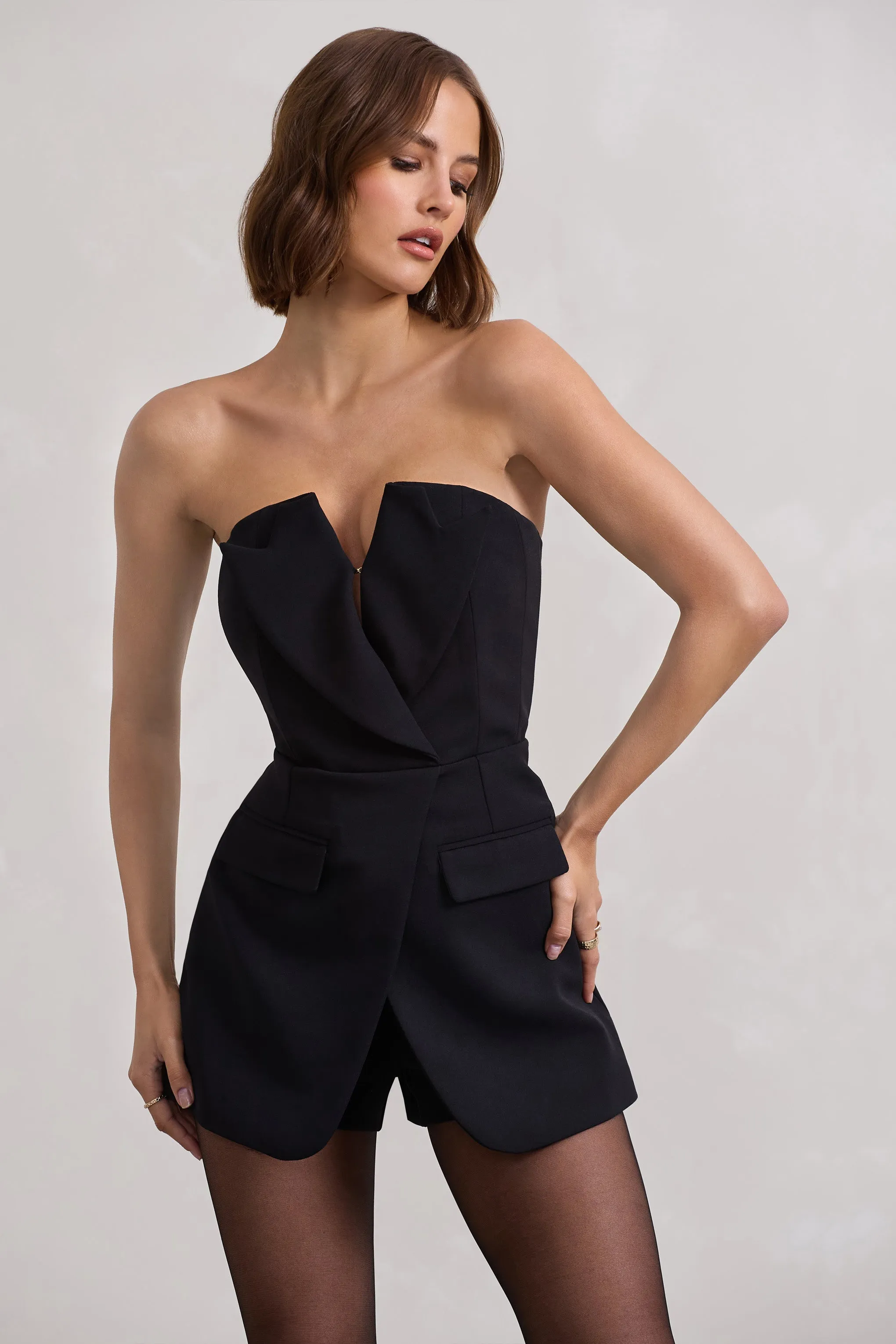 Brooklyn | Black Tailored Strapless Playsuit