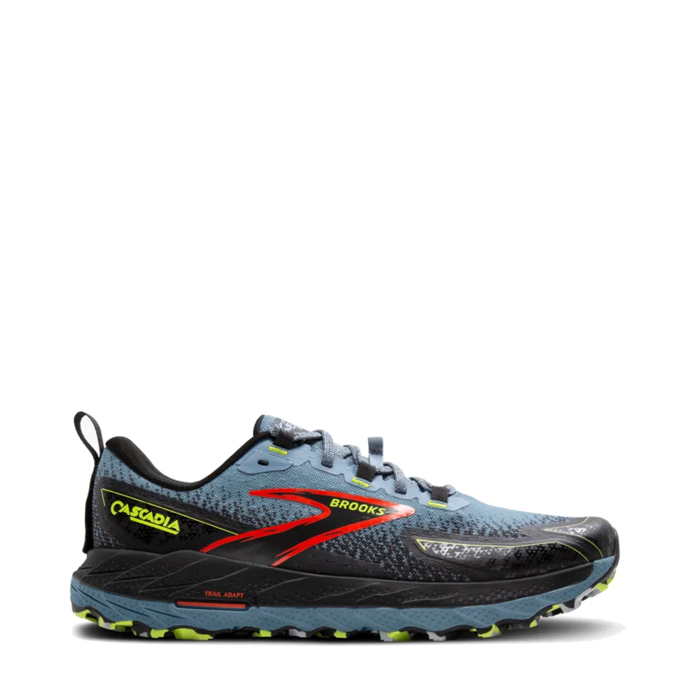 Brooks Men's Cascadia 18 Sneaker in Citadel/Ebony/Lime