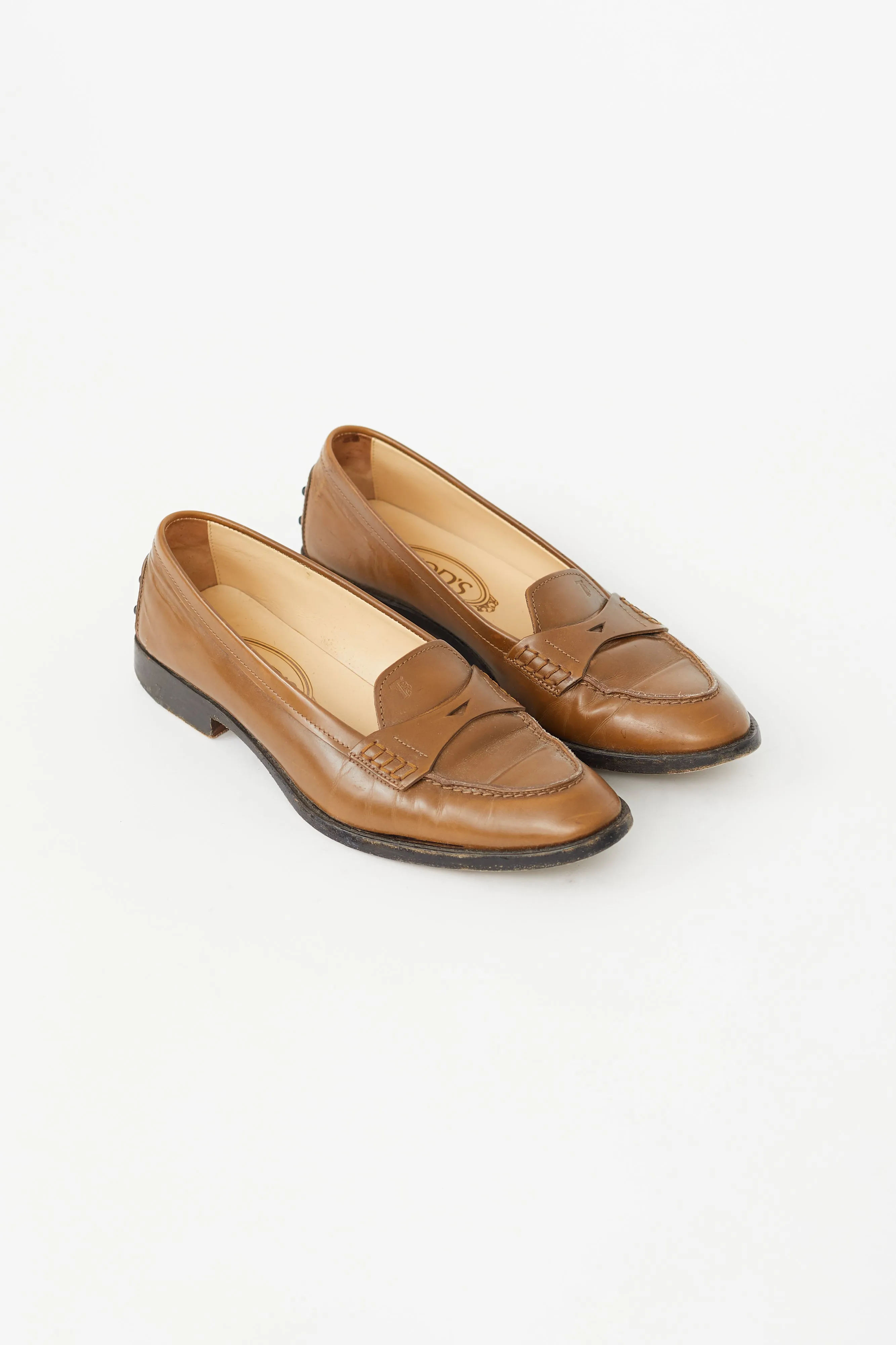 Brown Almond Toe Penny Loafer