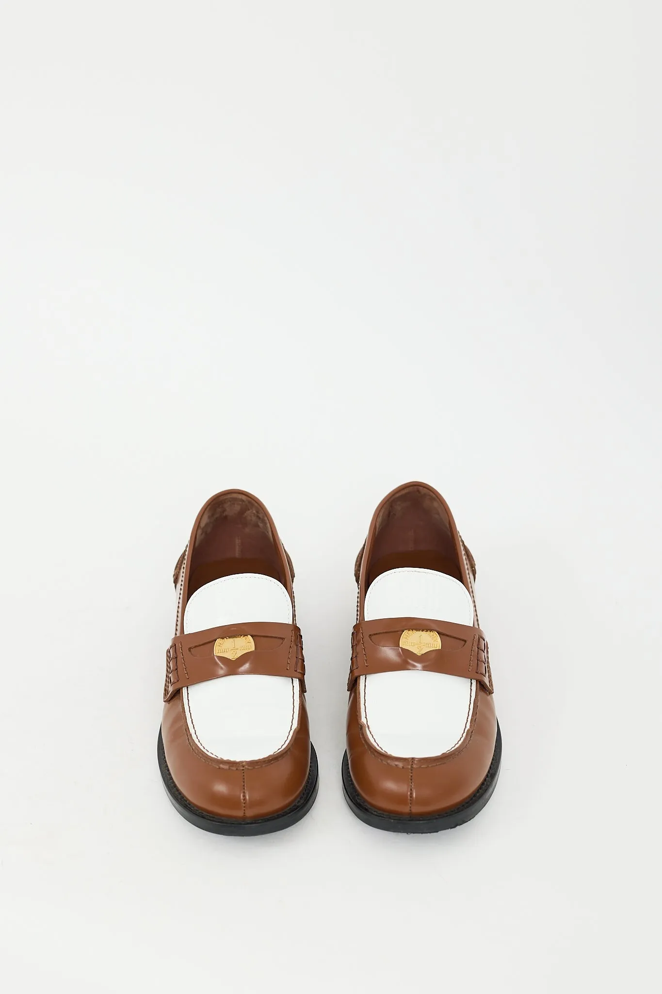 Brown & White Leather Logo Penny Loafer