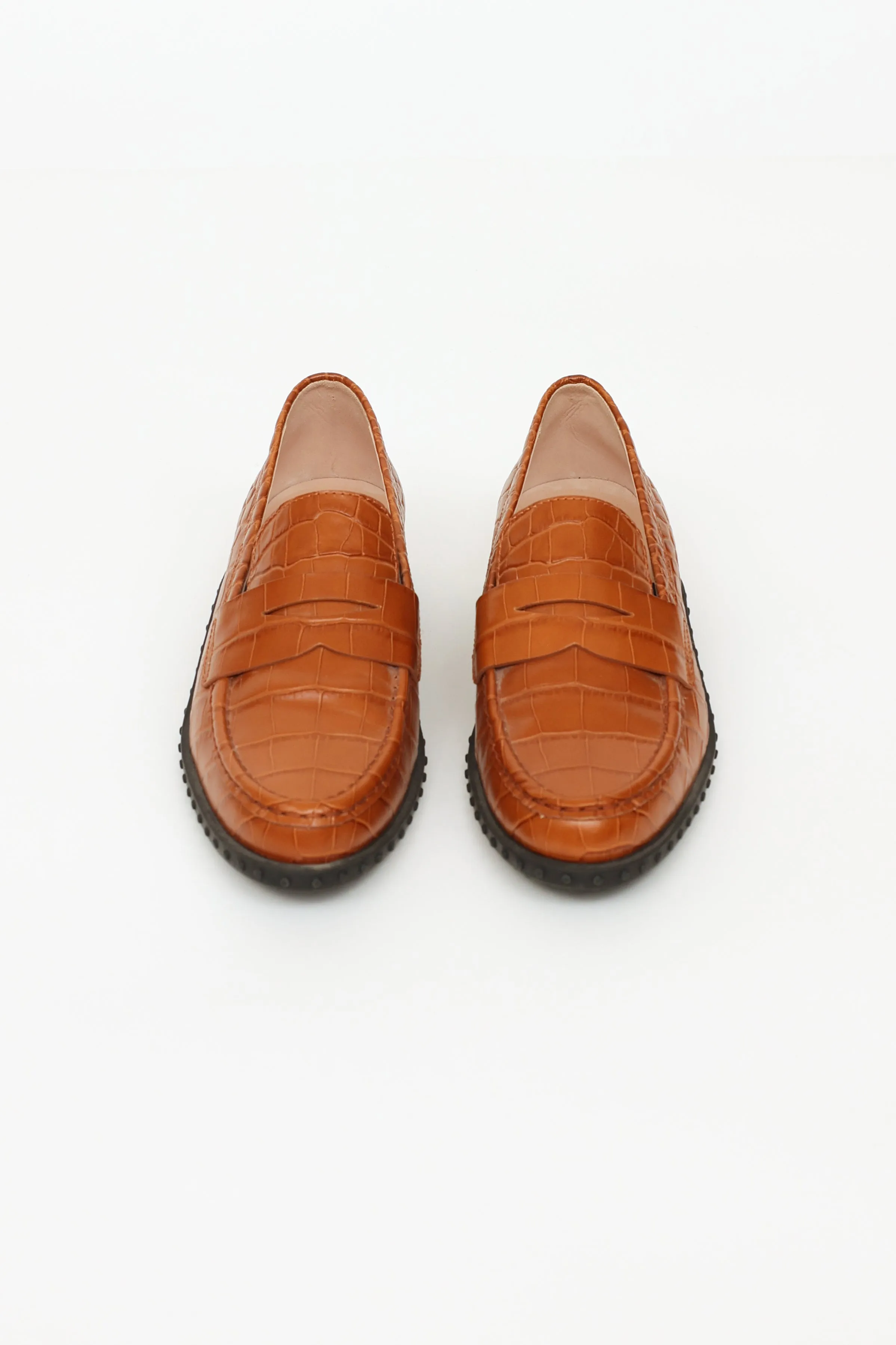 Brown Embossed Penny Loafers