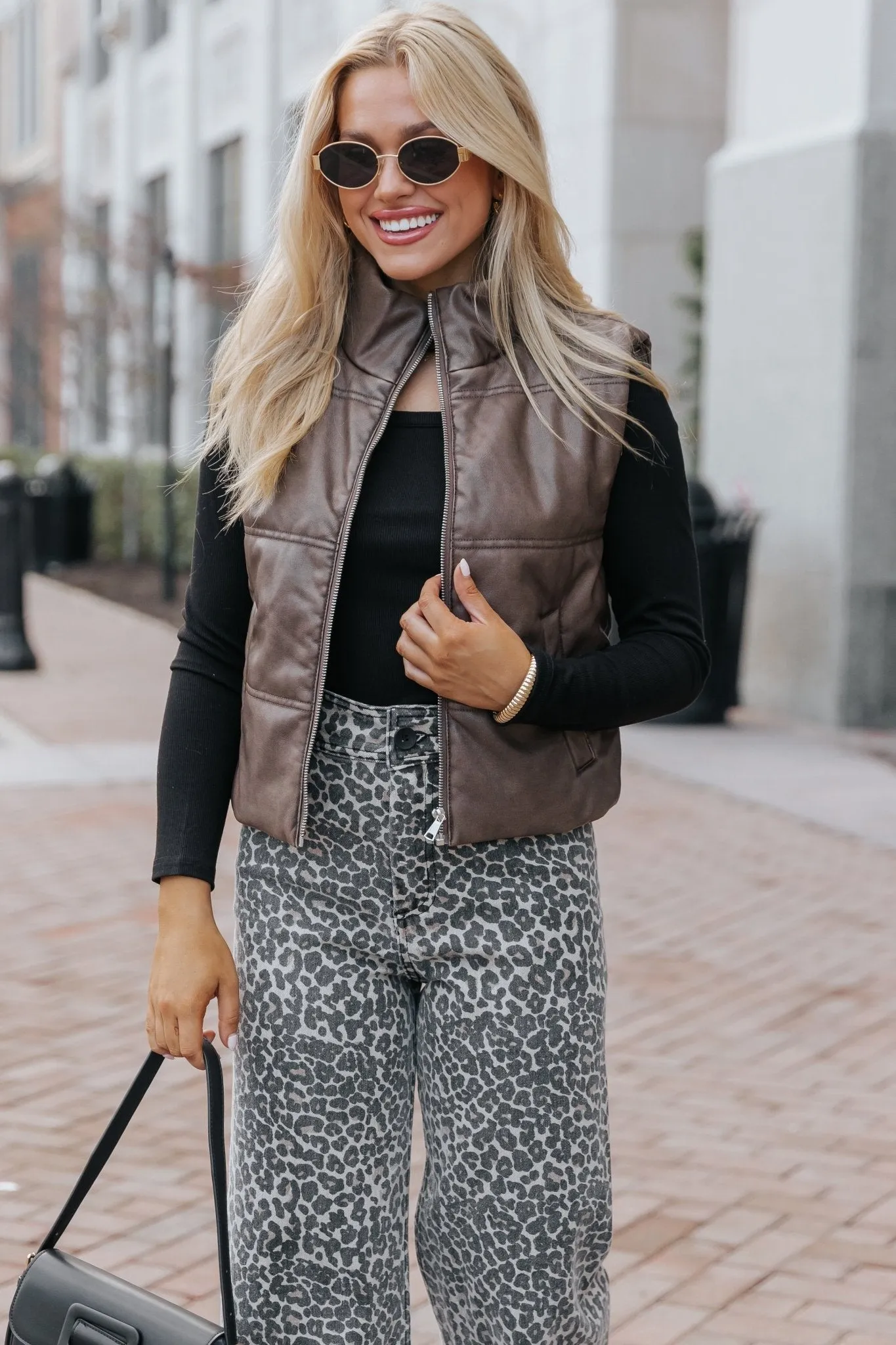 Brown Faux Leather Puffer Vest - FINAL SALE